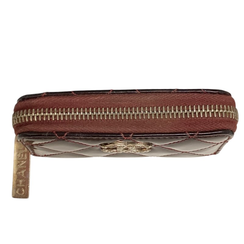 CHANEL 拉鍊卡包 紅色 漆皮-4