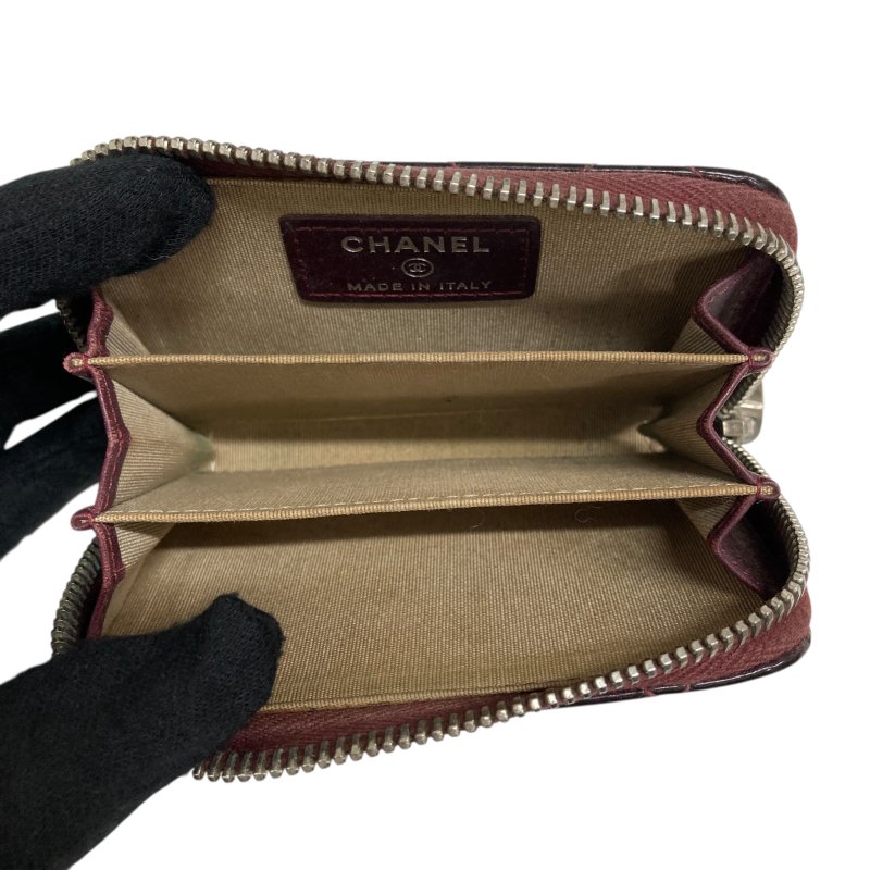 CHANEL 拉鍊卡包 紅色 漆皮-11