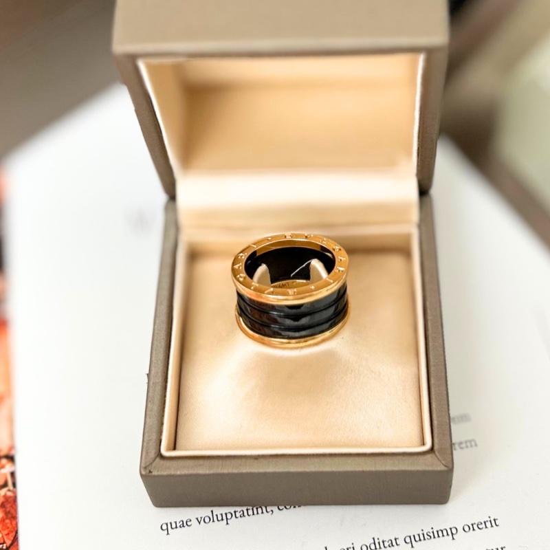 BVLGARI B Zero 玫瑰金黑色陶瓷戒指-0