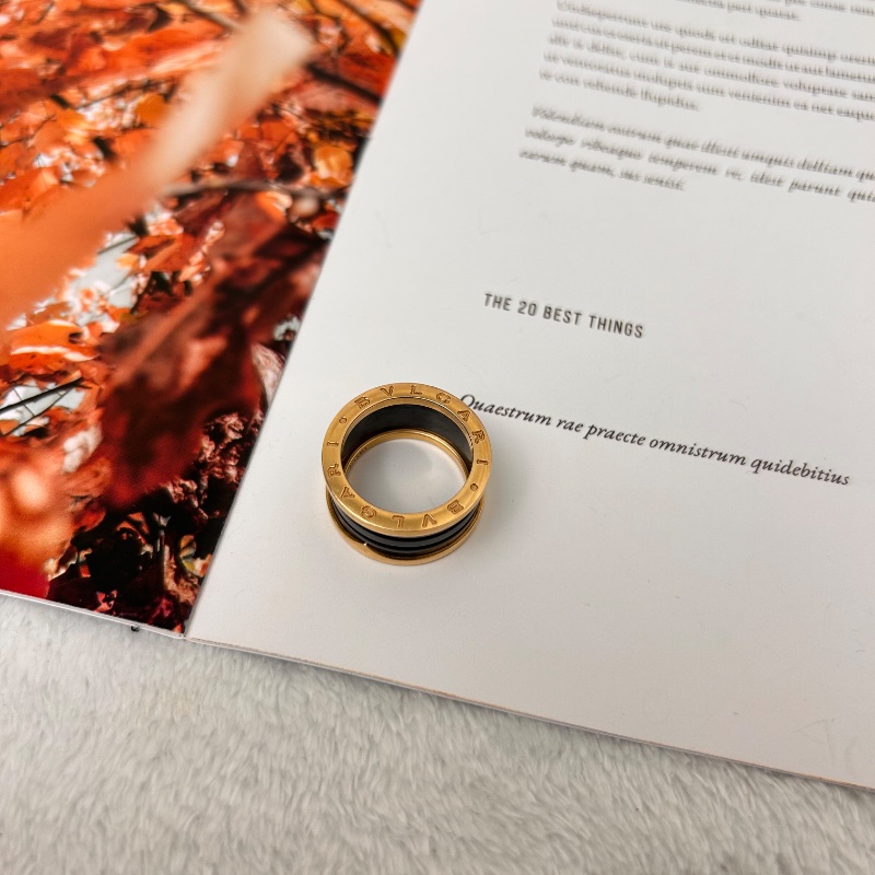 BVLGARI B Zero 玫瑰金黑色陶瓷戒指-2