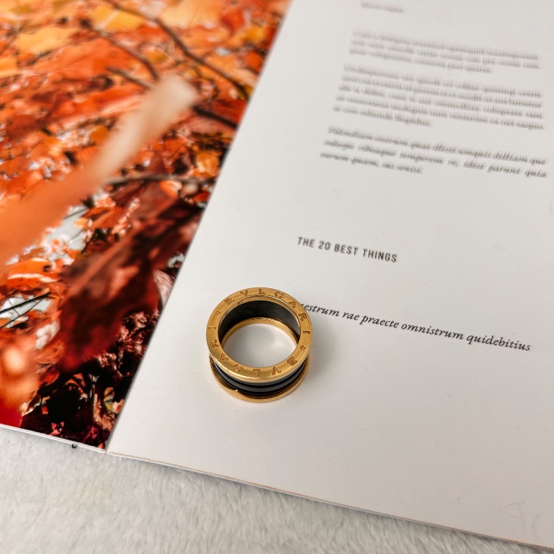 BVLGARI B Zero 玫瑰金黑色陶瓷戒指-6