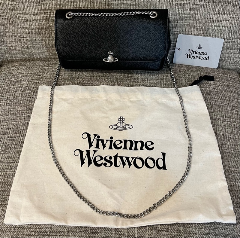 vivienne westwood 西太后logo鏈條皮質肩背斜背包-2