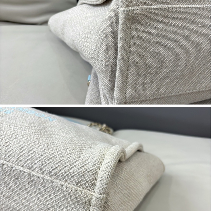 Chanel 22S 淺藍色babyblue拼亞麻帆布沙灘包，小號32×24，芯片款-5