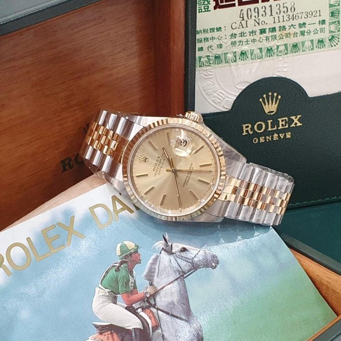 【大眾名錶】ROLEX勞力士 16233 Datejust 蠔式日誌 金面T柱 9.9成未使用新品 大眾名錶B1140-2