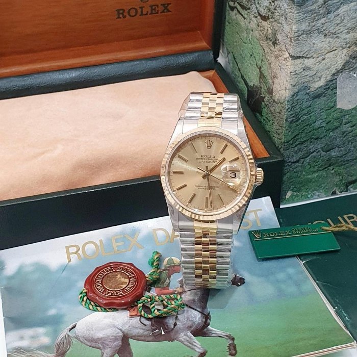 【大眾名錶】ROLEX勞力士 16233 Datejust 蠔式日誌 金面T柱 9.9成未使用新品 大眾名錶B1140-3