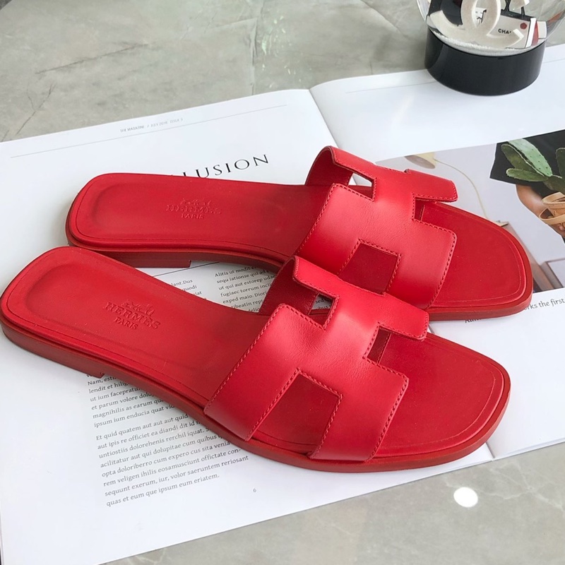 僅試穿 Hermès愛馬仕 珊瑚紅H拖鞋，38碼 無附件-0