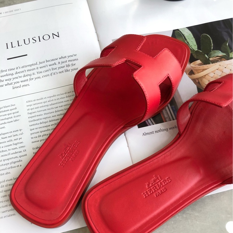 僅試穿 Hermès愛馬仕 珊瑚紅H拖鞋，38碼 無附件-4