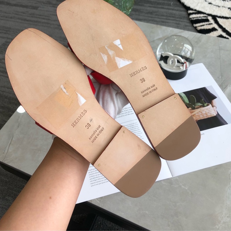 僅試穿 Hermès愛馬仕 珊瑚紅H拖鞋，38碼 無附件-8