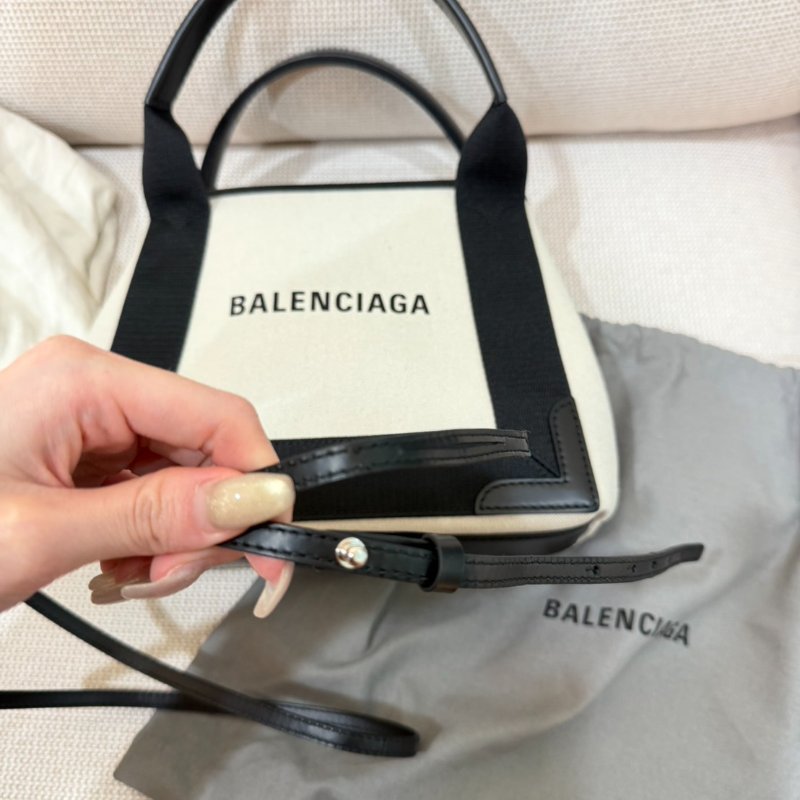 BALENCIAGA Navy Cabas 帆布手提包 99新配件塵袋購證吊牌子包-2