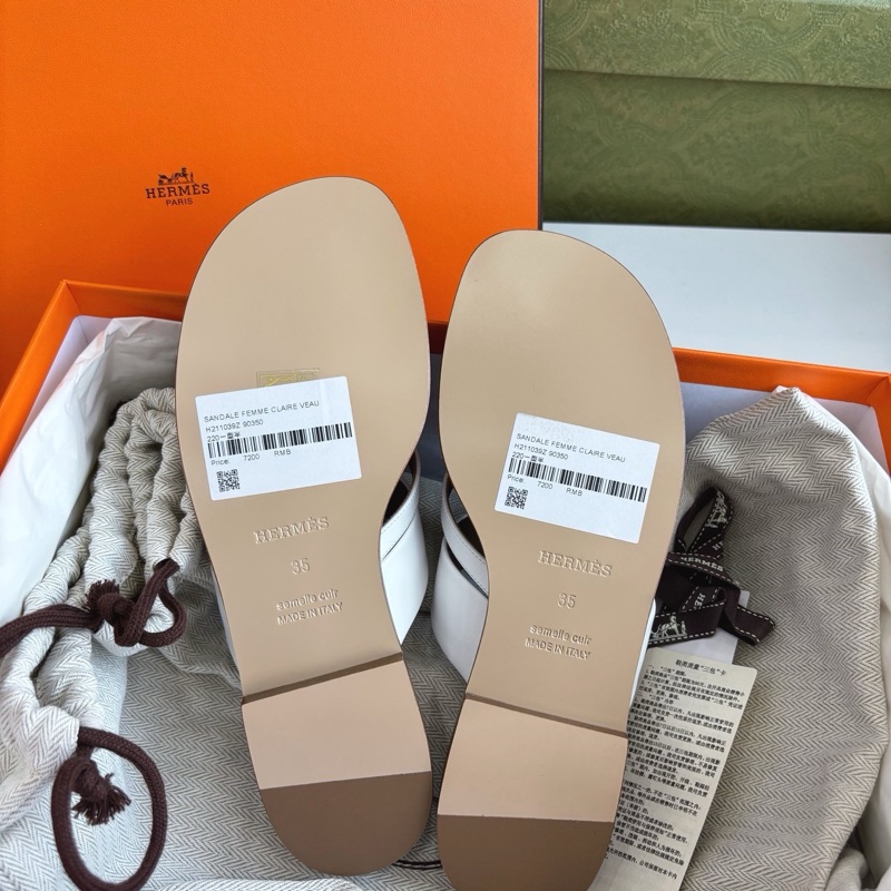 閒置新 愛馬仕Hermes 白色Claire豬鼻子平底涼鞋 35碼-7