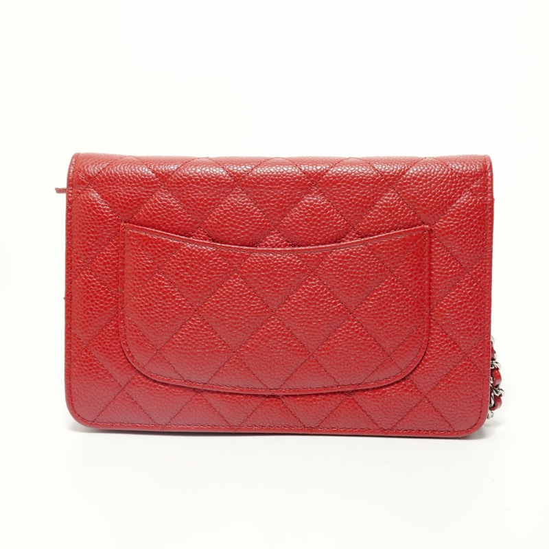 香奈兒 (Chanel) 魚子醬皮革鏈條皮夾絎縫肩背包 紅色-1