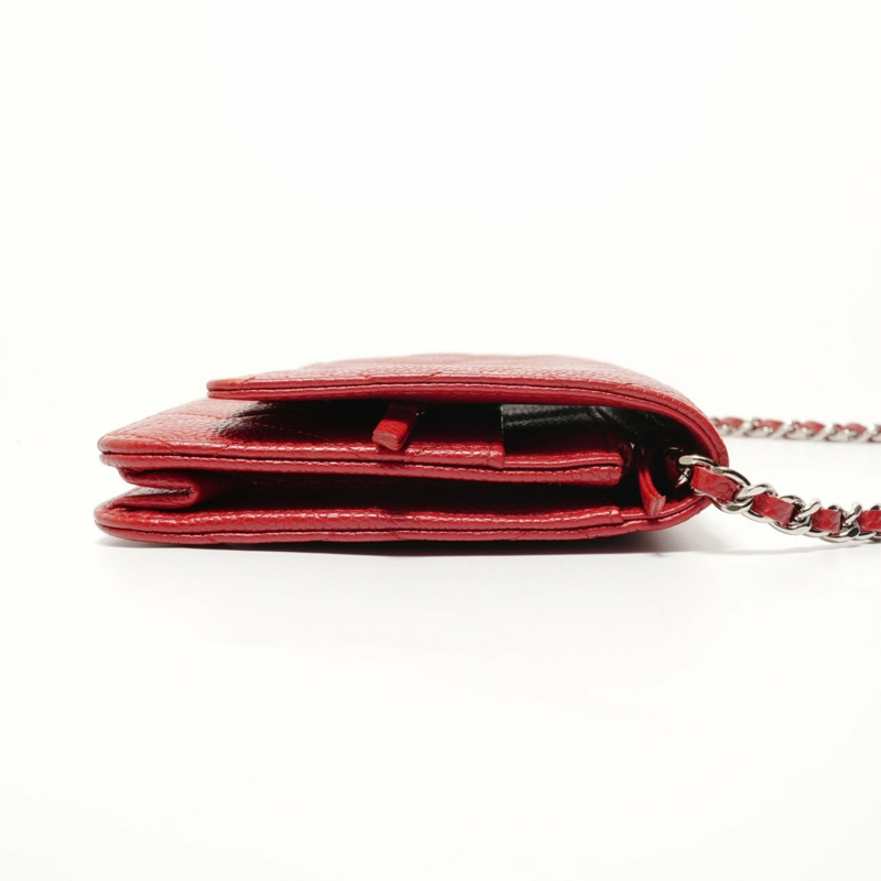 香奈兒 (Chanel) 魚子醬皮革鏈條皮夾絎縫肩背包 紅色-3