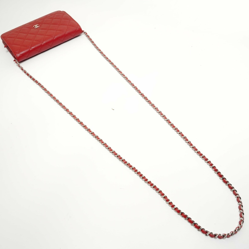 香奈兒 (Chanel) 魚子醬皮革鏈條皮夾絎縫肩背包 紅色-7