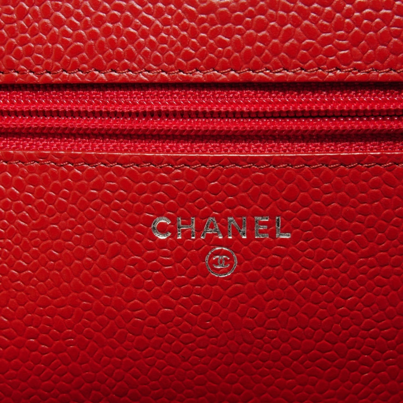 香奈兒 (Chanel) 魚子醬皮革鏈條皮夾絎縫肩背包 紅色-8