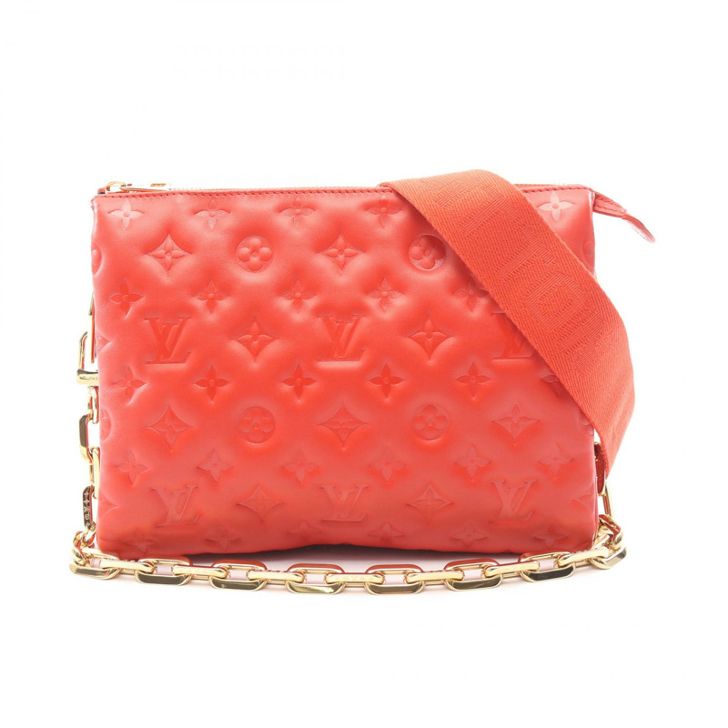 路易威登 Coussin PM 鏈條肩背包 M57792 Monogram 壓花 Rouge 二手-0