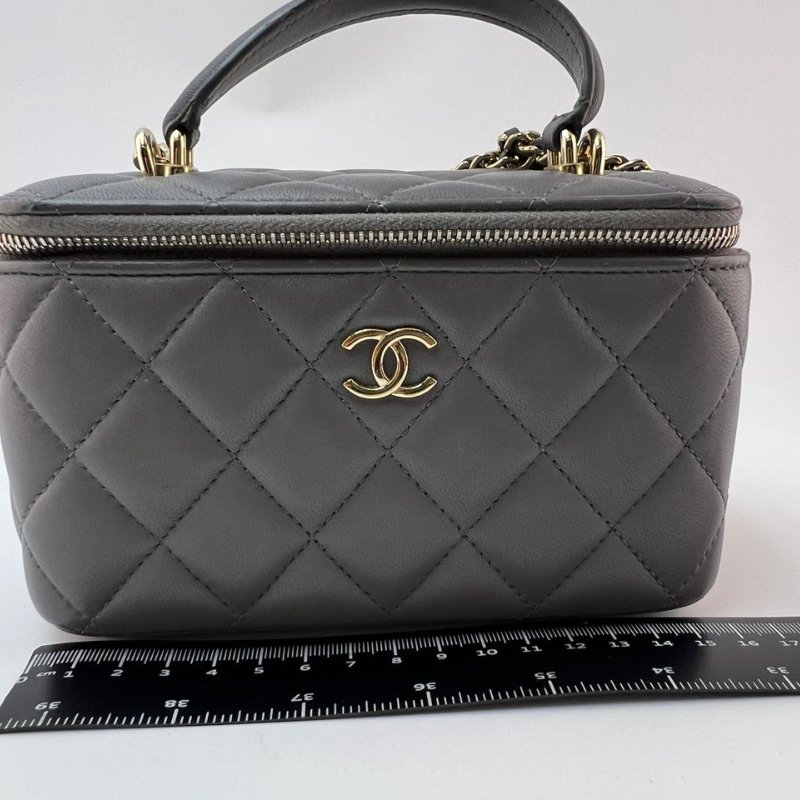Chanel 灰色菱格紋手提長盒子-0