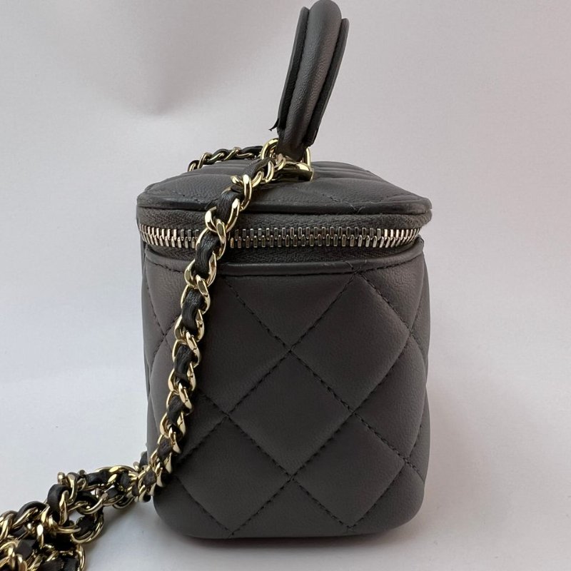 Chanel 灰色菱格紋手提長盒子-2
