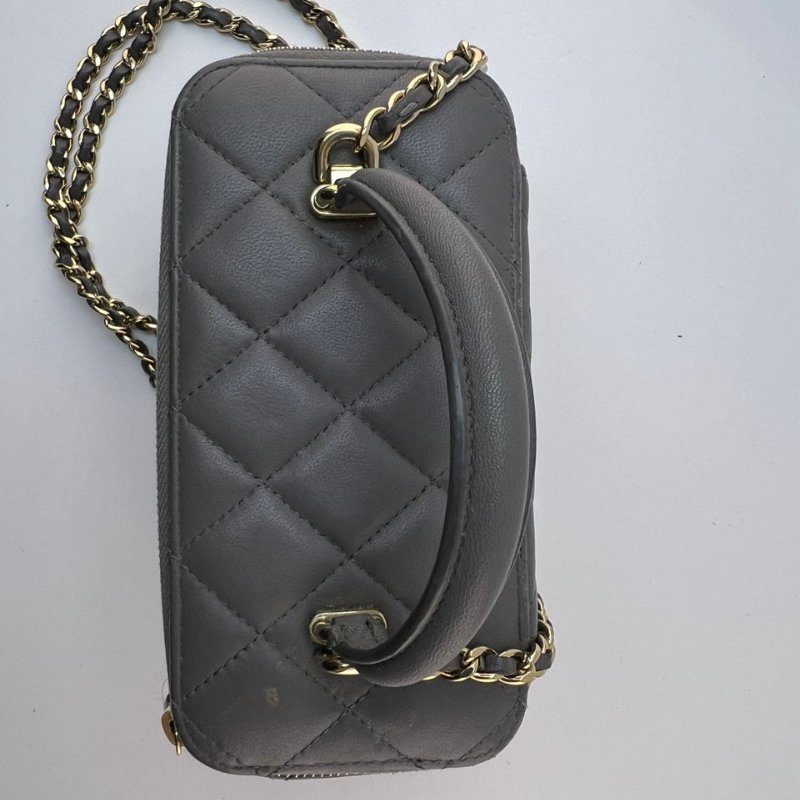Chanel 灰色菱格紋手提長盒子-3