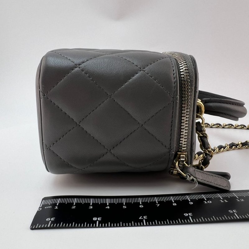 Chanel 灰色菱格紋手提長盒子-4