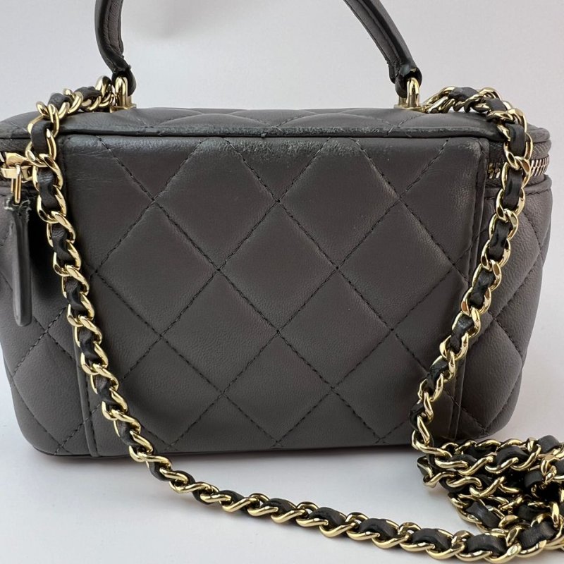 Chanel 灰色菱格紋手提長盒子-6