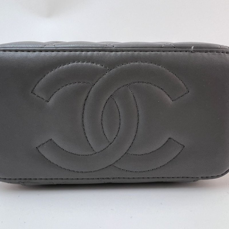 Chanel 灰色菱格紋手提長盒子-9