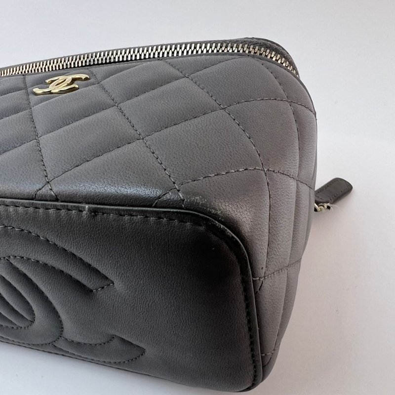 Chanel 灰色菱格紋手提長盒子-10