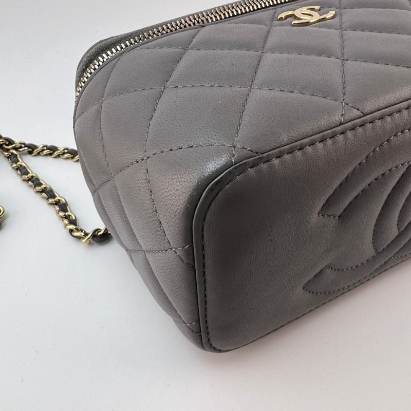 Chanel 灰色菱格紋手提長盒子-11