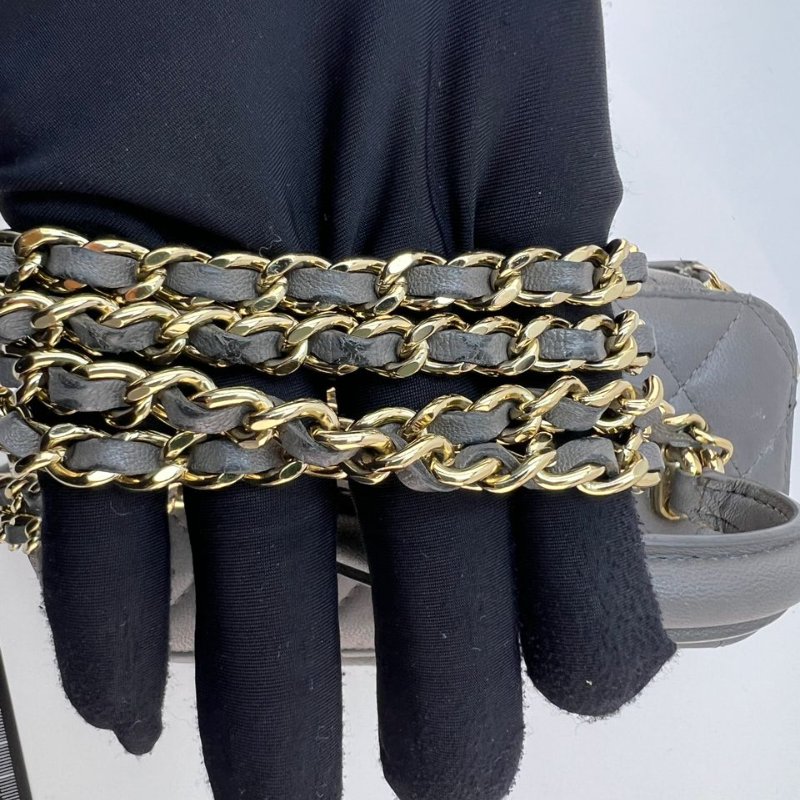 Chanel 灰色菱格紋手提長盒子-17