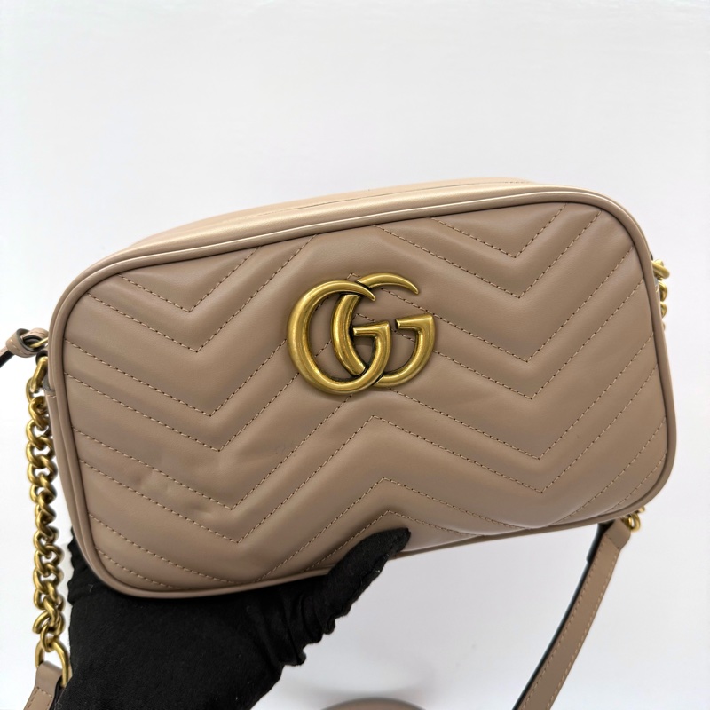 GUCCI 古馳 裸粉色牛皮GG Marmont 斜背包 447632-0