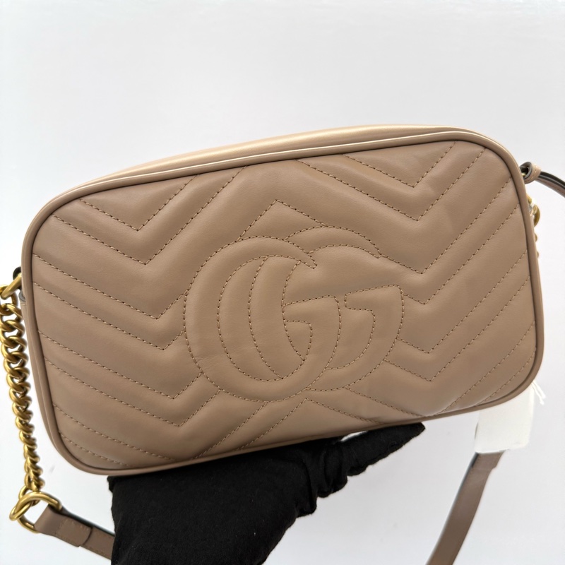 GUCCI 古馳 裸粉色牛皮GG Marmont 斜背包 447632-1