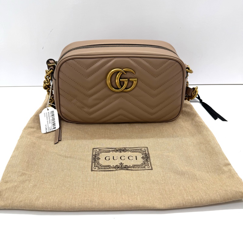 GUCCI 古馳 裸粉色牛皮GG Marmont 斜背包 447632-2