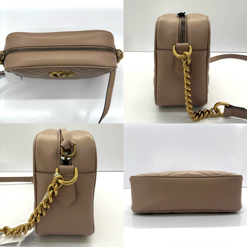 GUCCI 古馳 裸粉色牛皮GG Marmont 斜背包 447632-3