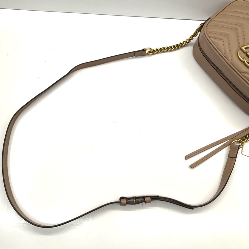 GUCCI 古馳 裸粉色牛皮GG Marmont 斜背包 447632-5