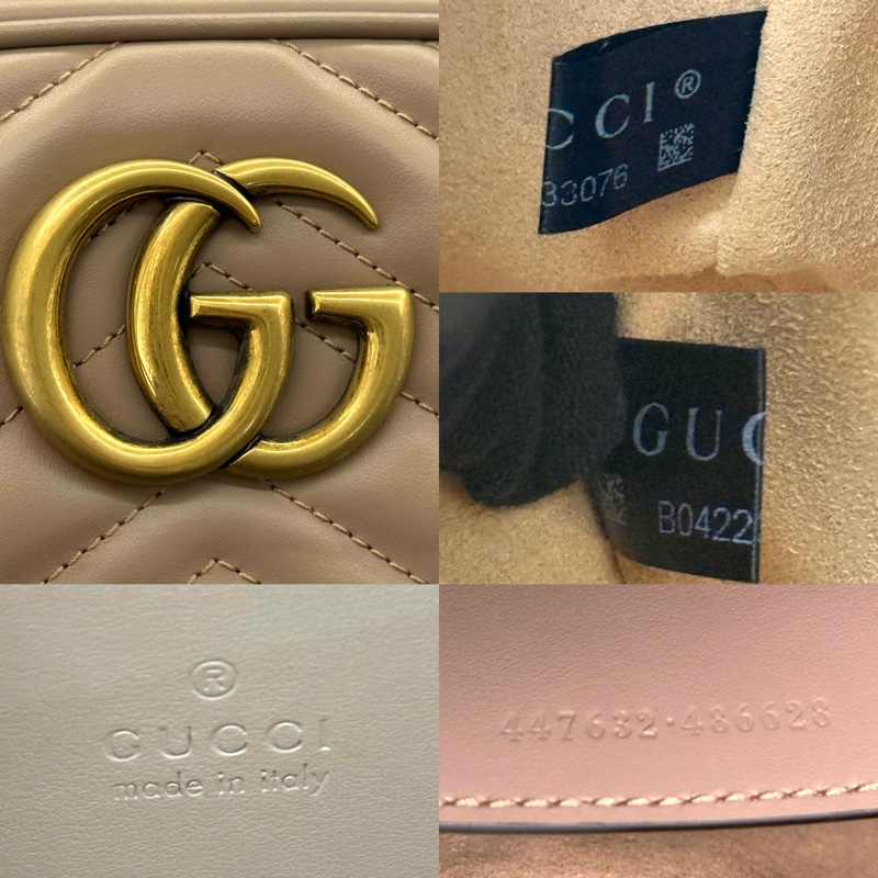 GUCCI 古馳 裸粉色牛皮GG Marmont 斜背包 447632-7