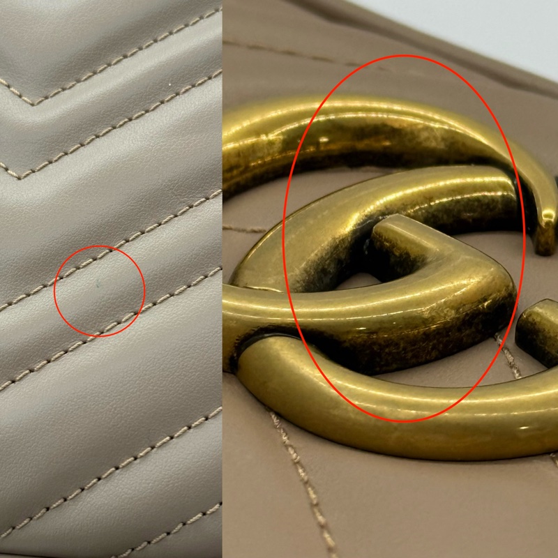 GUCCI 古馳 裸粉色牛皮GG Marmont 斜背包 447632-8