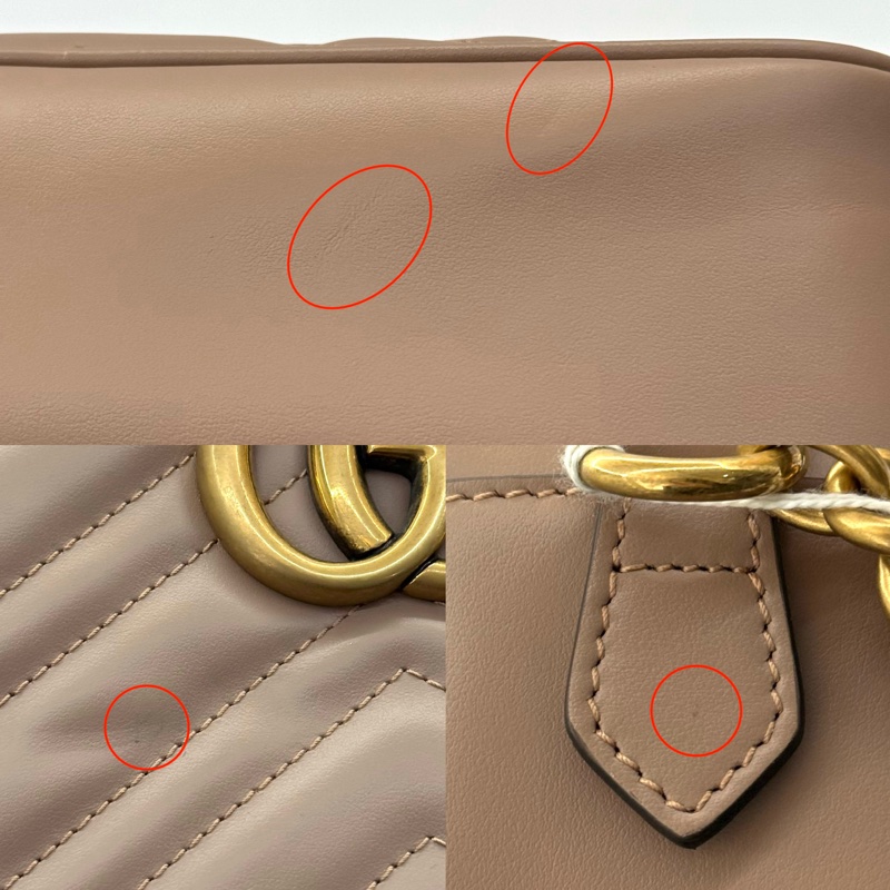 GUCCI 古馳 裸粉色牛皮GG Marmont 斜背包 447632-9