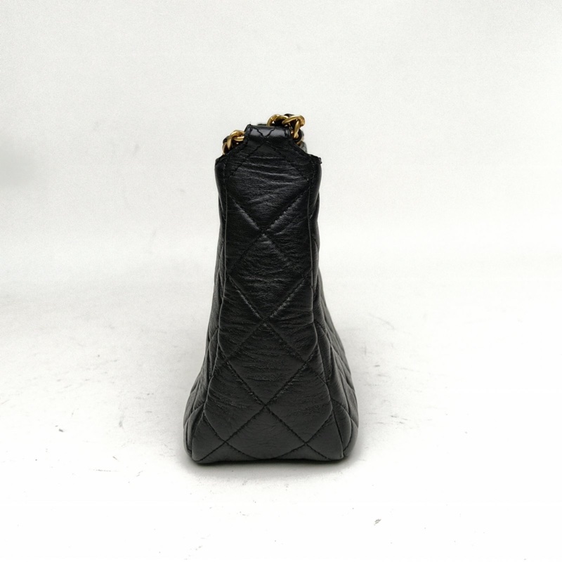 CHANEL 皮穿鏈粗金屬鏈單肩斜挎嬉皮包牛皮晶片開金扣-1