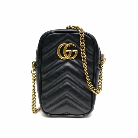 GUCCI GGMarmont手機包Mini黑色牛皮金扣