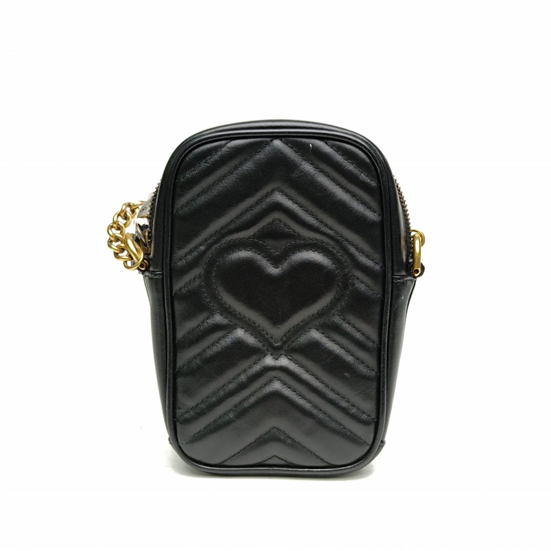 GUCCI GGMarmont手機包Mini黑色牛皮金扣-2