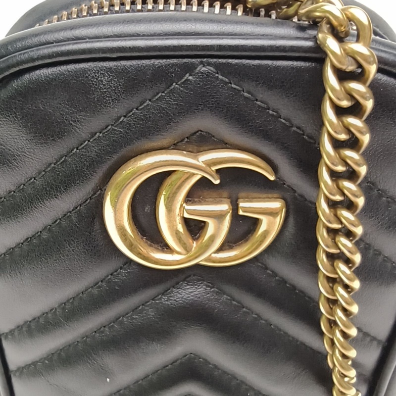GUCCI GGMarmont手機包Mini黑色牛皮金扣-5