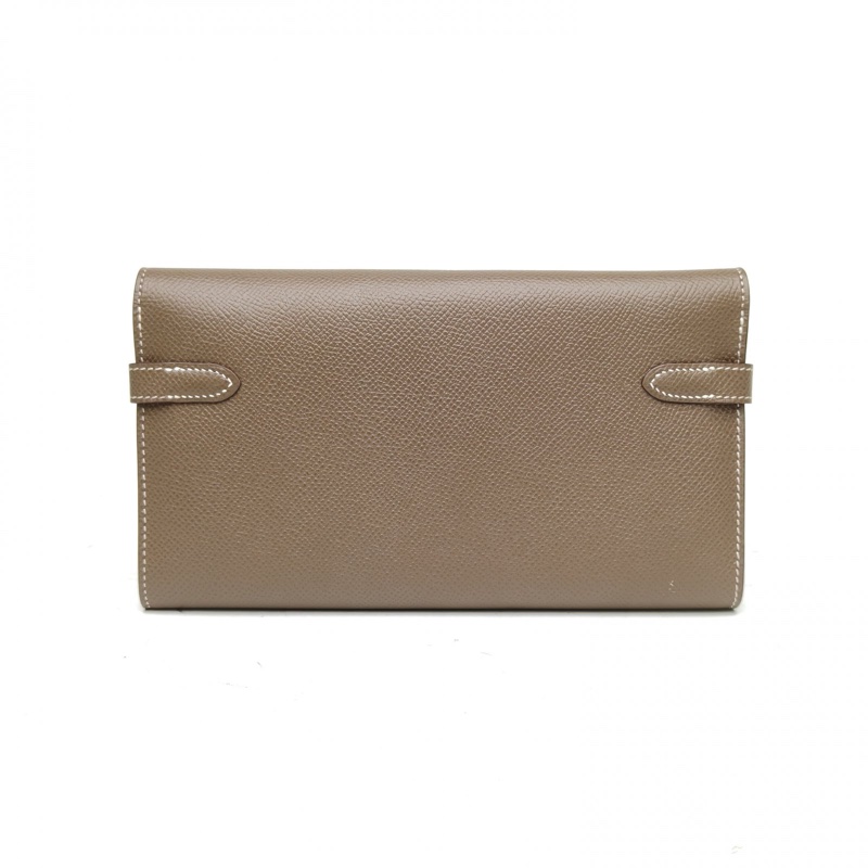 HERMES Kelly長款錢包18大象灰Epsom皮X刻銀扣-2