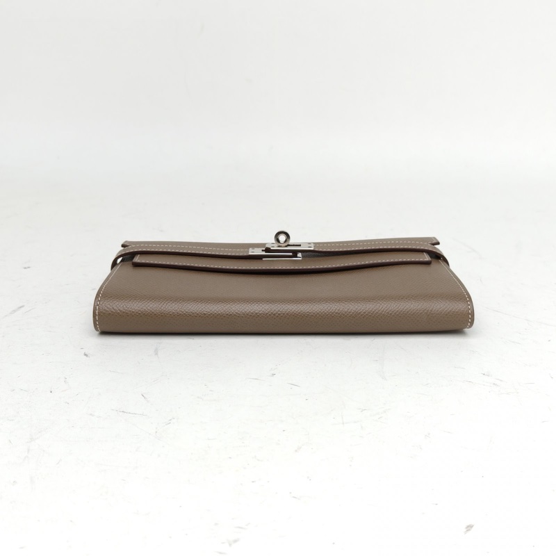 HERMES Kelly長款錢包18大象灰Epsom皮X刻銀扣-3