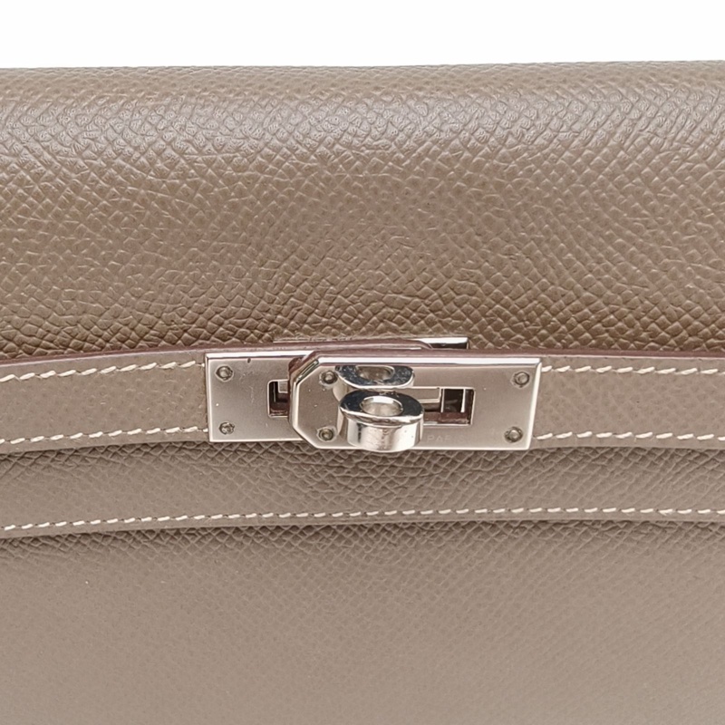 HERMES Kelly長款錢包18大象灰Epsom皮X刻銀扣-4