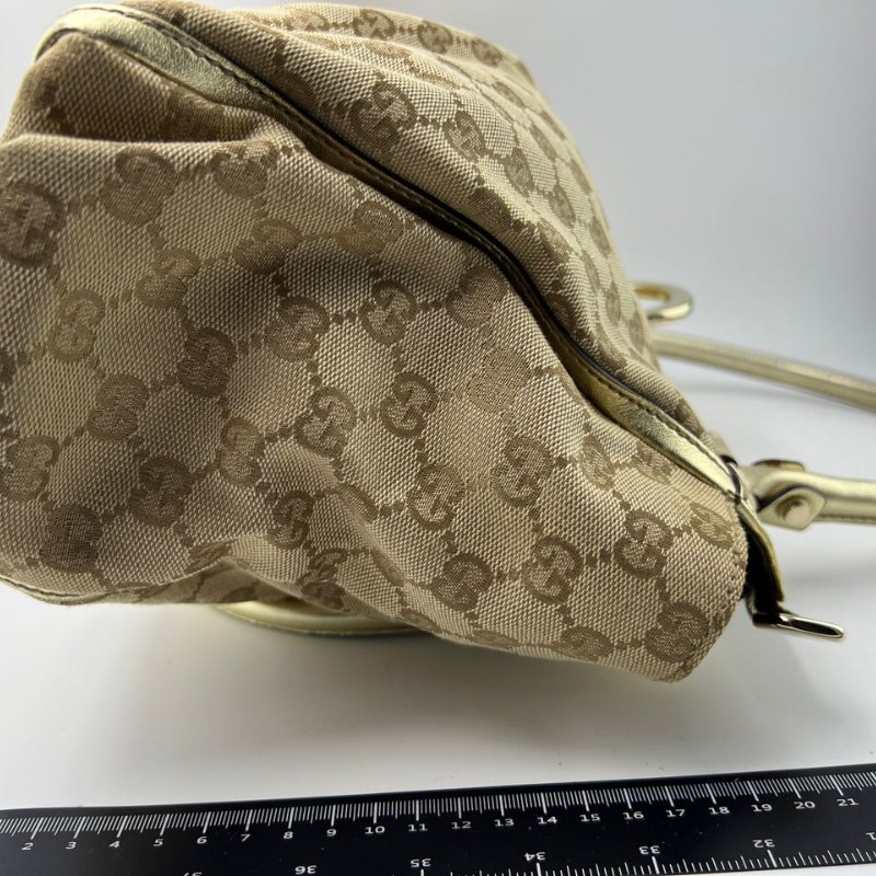 Gucci 經典雙 G 老花帆布配皮手提包-4