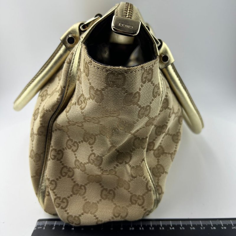 Gucci 經典雙 G 老花帆布配皮手提包-5