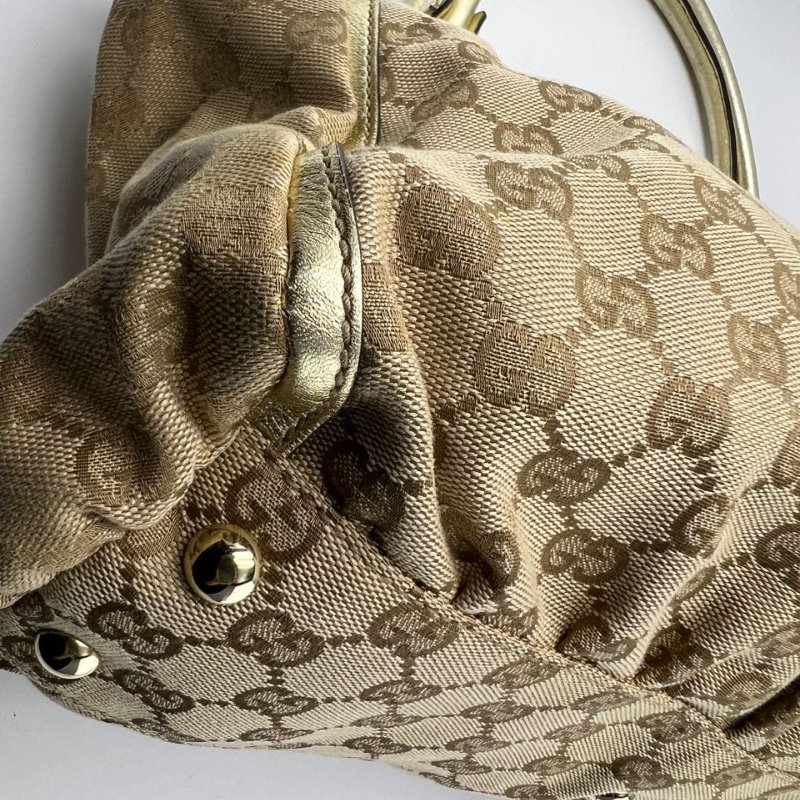 Gucci 經典雙 G 老花帆布配皮手提包-12