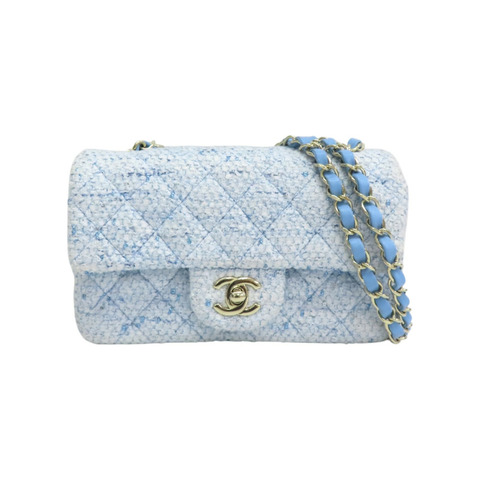 淺藍 毛尼 COCO 20 鍊帶 肩背包 銀釦【CHANEL 香奈兒】 A69900