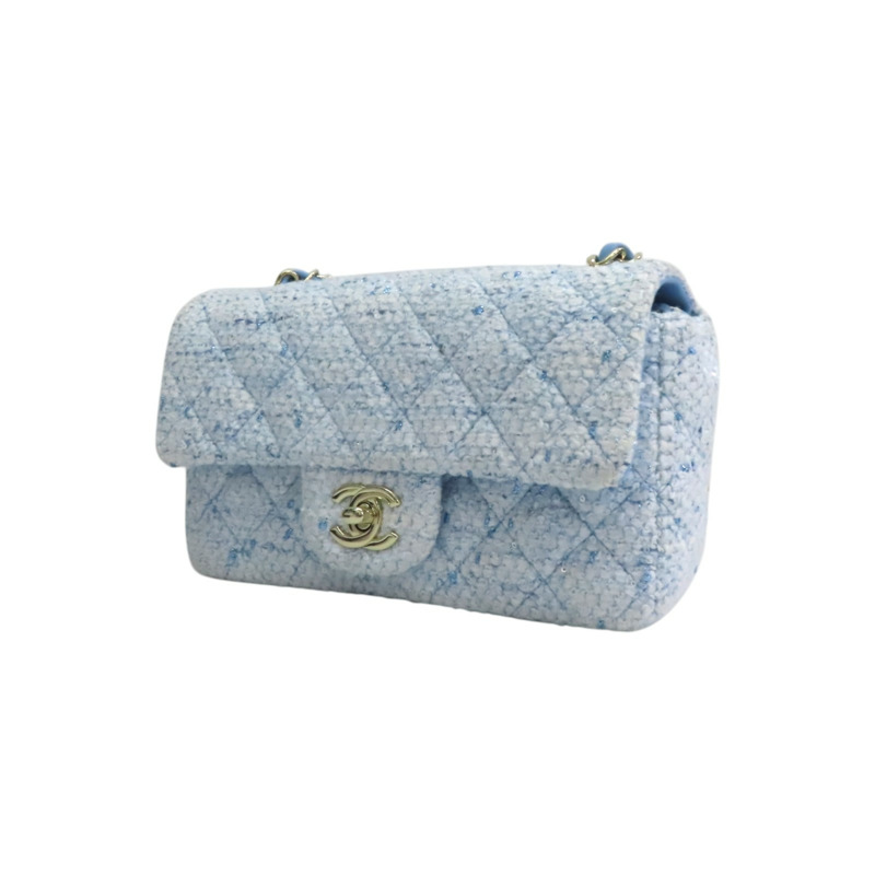 淺藍 毛尼 COCO 20 鍊帶 肩背包 銀釦【CHANEL 香奈兒】 A69900-2