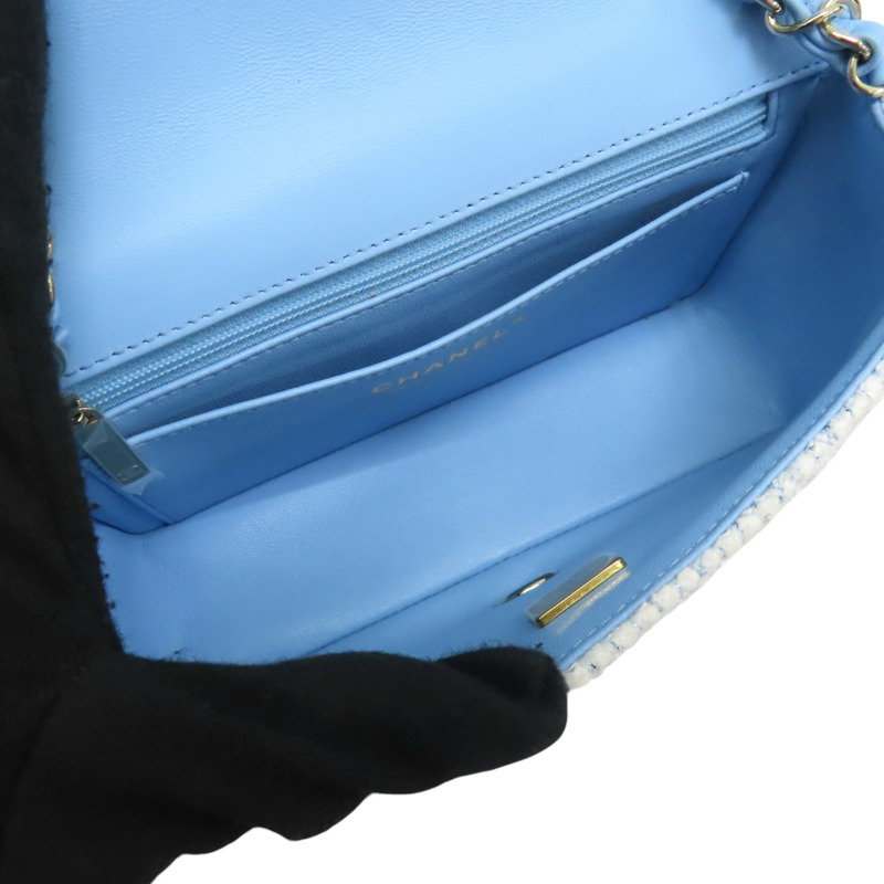 淺藍 毛尼 COCO 20 鍊帶 肩背包 銀釦【CHANEL 香奈兒】 A69900-4