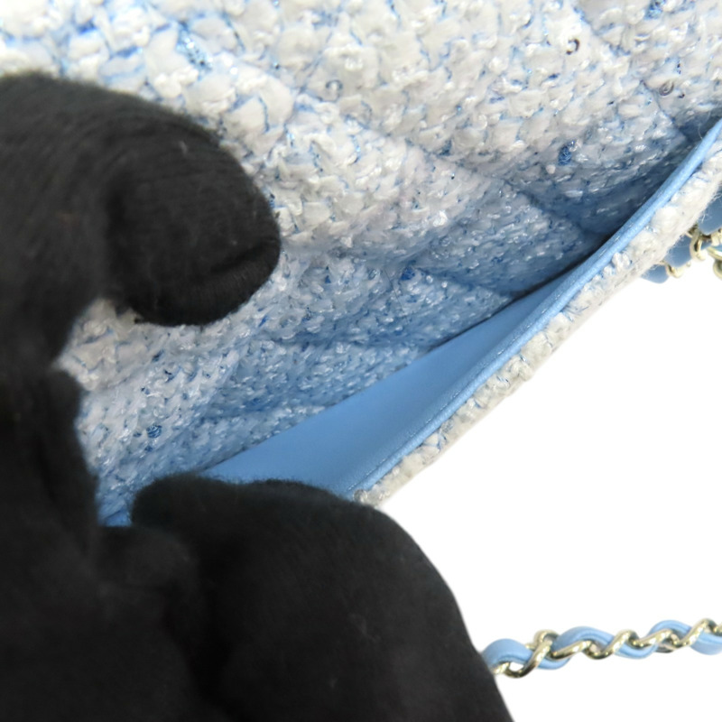 淺藍 毛尼 COCO 20 鍊帶 肩背包 銀釦【CHANEL 香奈兒】 A69900-7